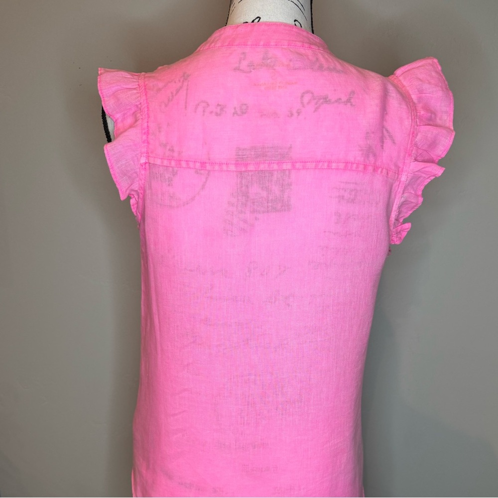 Lilly Pulitzer Briette Hot Pink Isle Ruffle Sleeve 100% Linen Top, SMALL - Picture 6 of 17